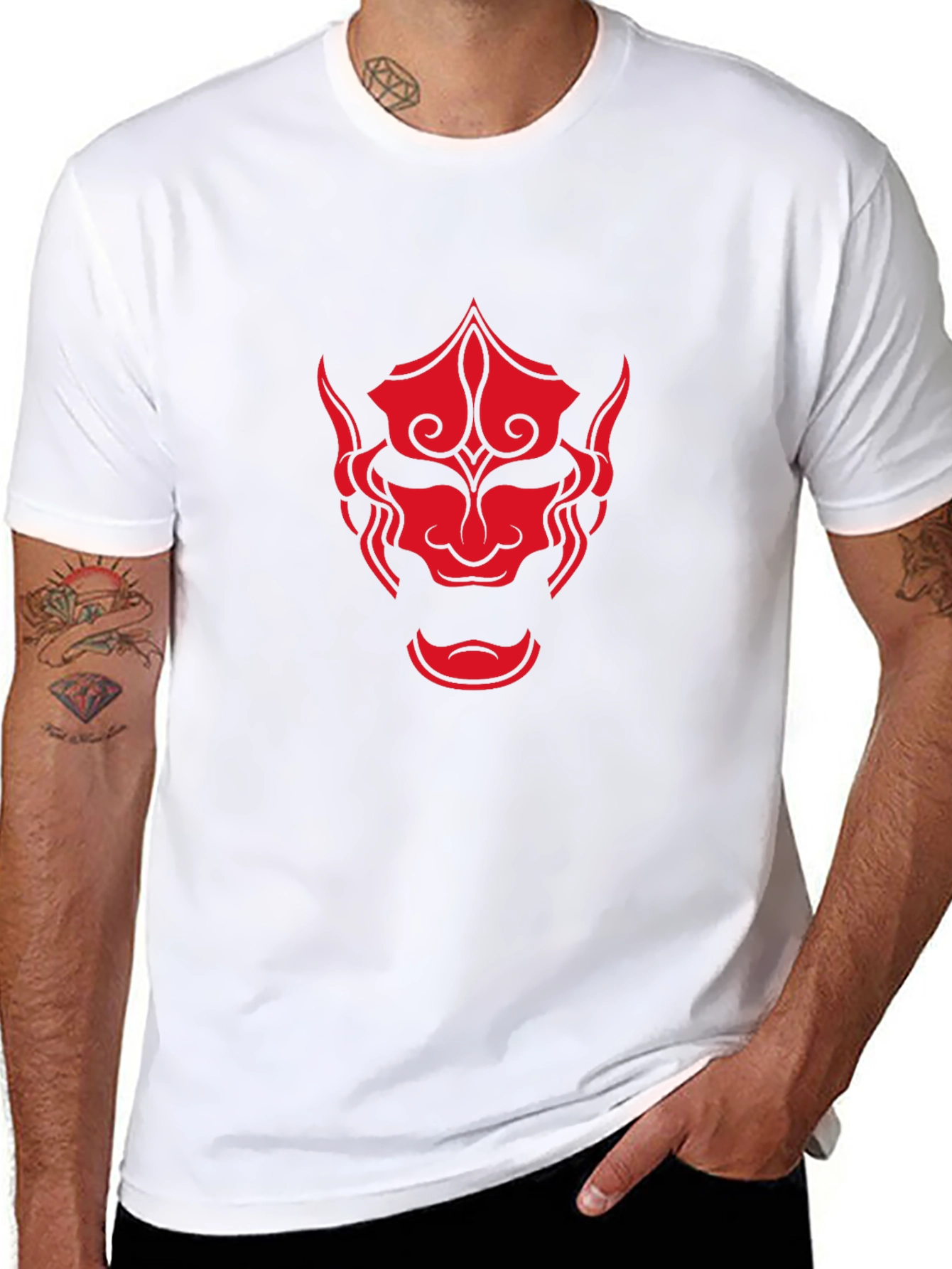 Red Oni Mask Graphic Black T-Shirt
