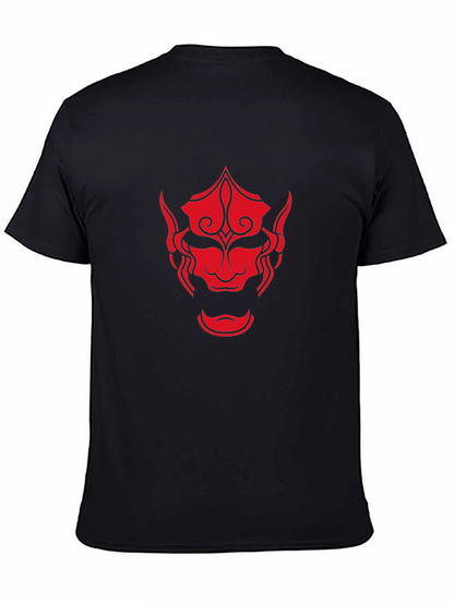 Red Oni Mask Graphic Black T-Shirt