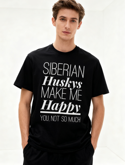 Siberian Huskys Make Me Happy Funny T-Shirt - Unisex Husky Lover Tee for Dog Owners & Enthusiasts