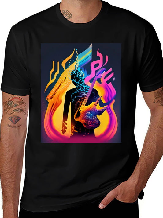 Abstract Guitarist Graphic Tee - Black Cotton Blend