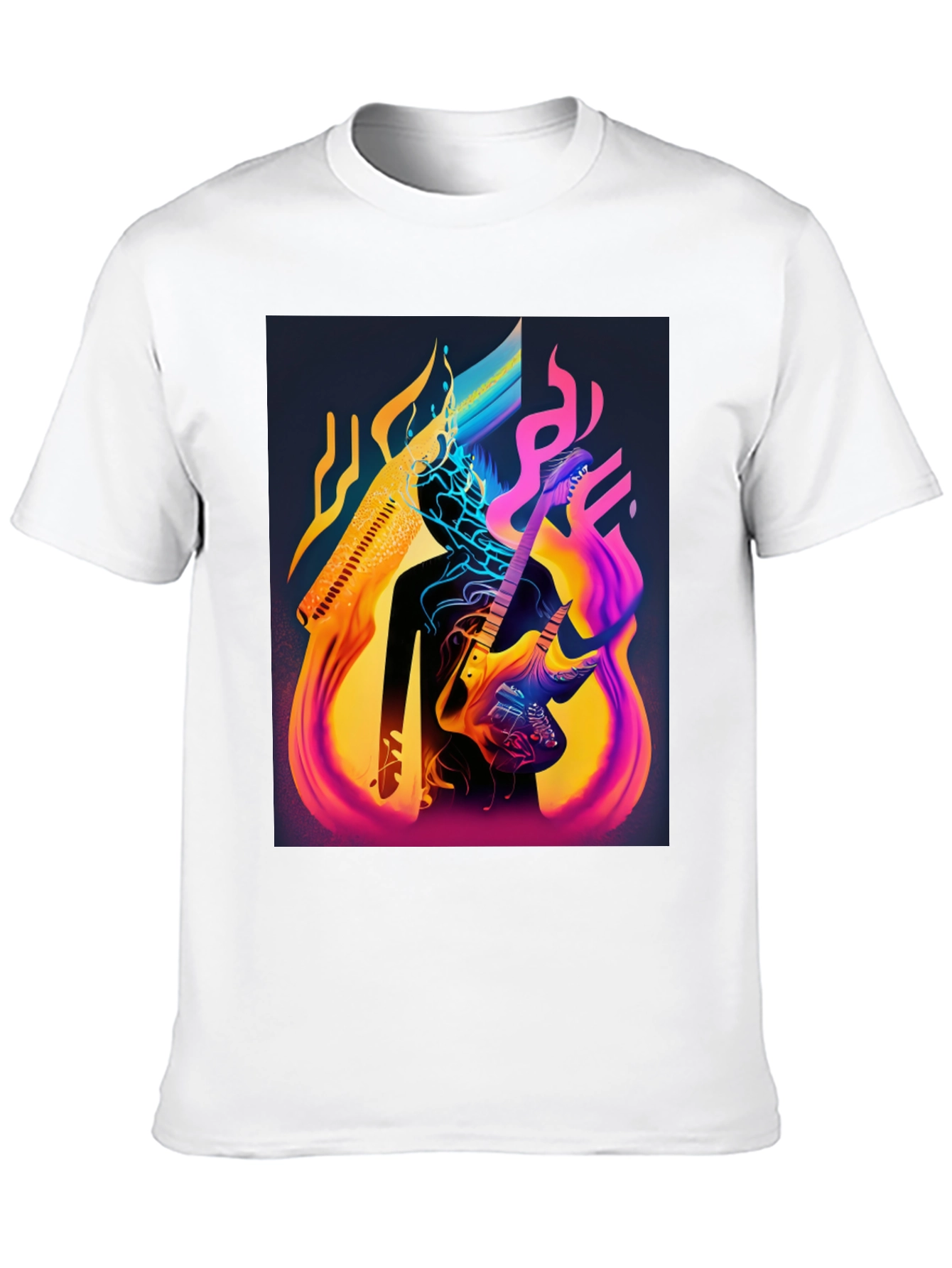 Abstract Guitarist Graphic Tee - Black Cotton Blend