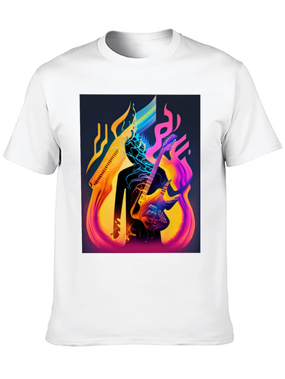 Abstract Guitarist Graphic Tee - Black Cotton Blend