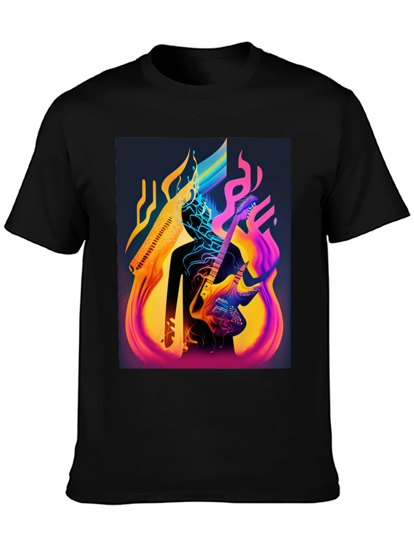Abstract Guitarist Graphic Tee - Black Cotton Blend
