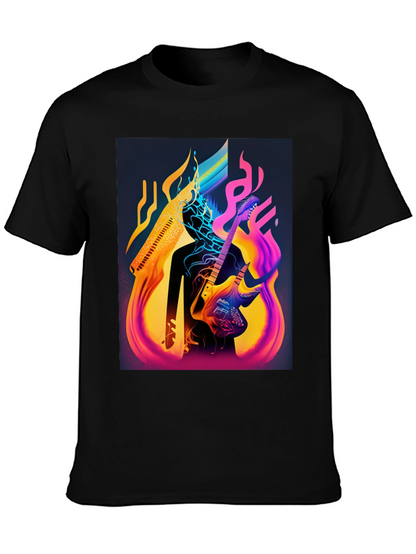 Abstract Guitarist Graphic Tee - Black Cotton Blend