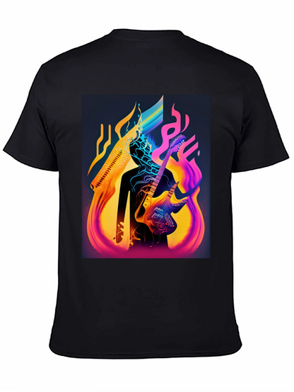 Abstract Guitarist Graphic Tee - Black Cotton Blend
