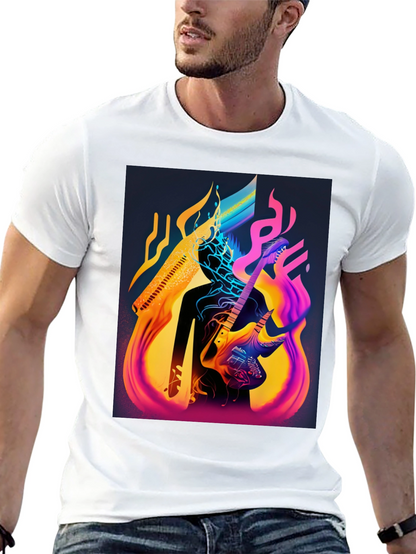 Abstract Guitarist Graphic Tee - Black Cotton Blend