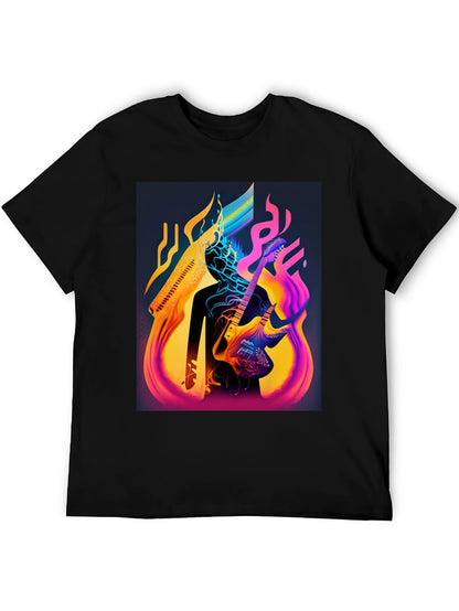 Abstract Guitarist Graphic Tee - Black Cotton Blend