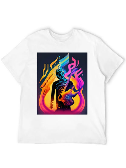 Abstract Guitarist Graphic Tee - Black Cotton Blend