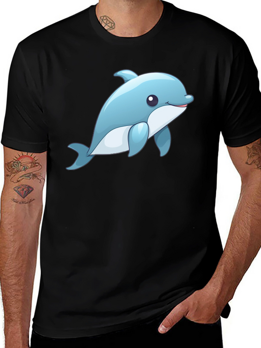 Cute Dolphin Graphic Tee - Black Cotton T-Shirt