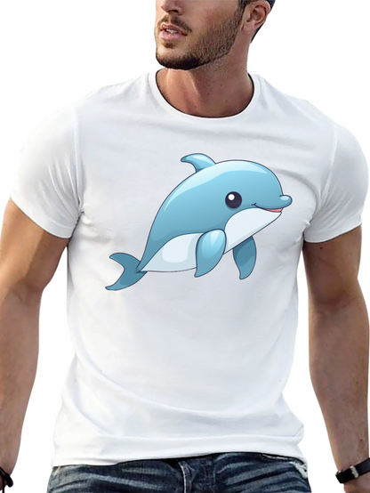 Cute Dolphin Graphic Tee - Black Cotton T-Shirt
