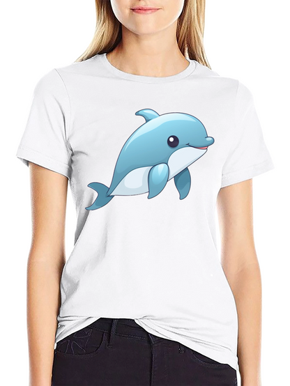 Cute Dolphin Graphic Tee - Black Cotton T-Shirt