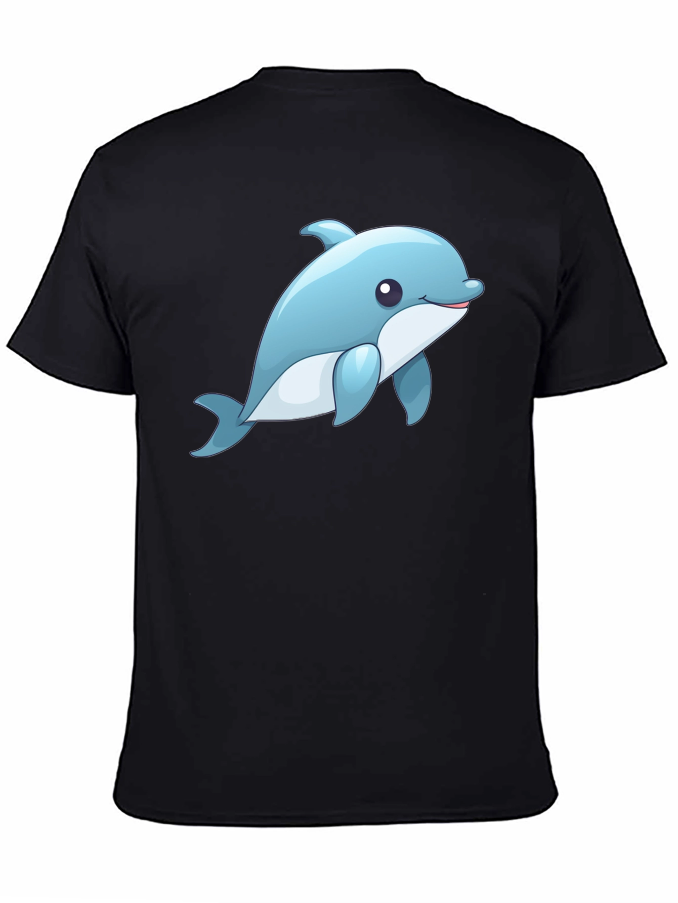 Cute Dolphin Graphic Tee - Black Cotton T-Shirt