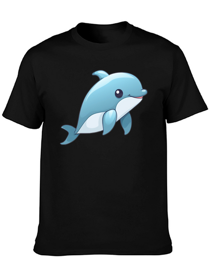 Cute Dolphin Graphic Tee - Black Cotton T-Shirt