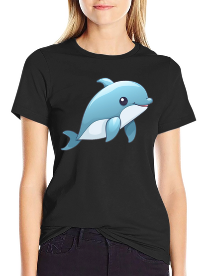 Cute Dolphin Graphic Tee - Black Cotton T-Shirt