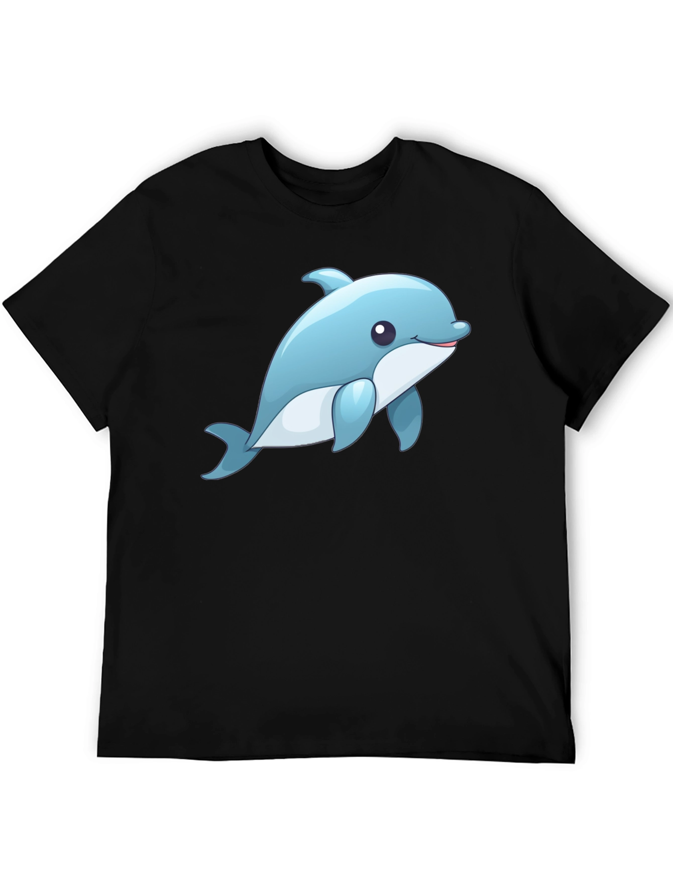 Cute Dolphin Graphic Tee - Black Cotton T-Shirt