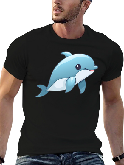 Cute Dolphin Graphic Tee - Black Cotton T-Shirt