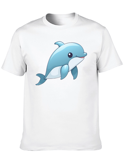 Cute Dolphin Graphic Tee - Black Cotton T-Shirt