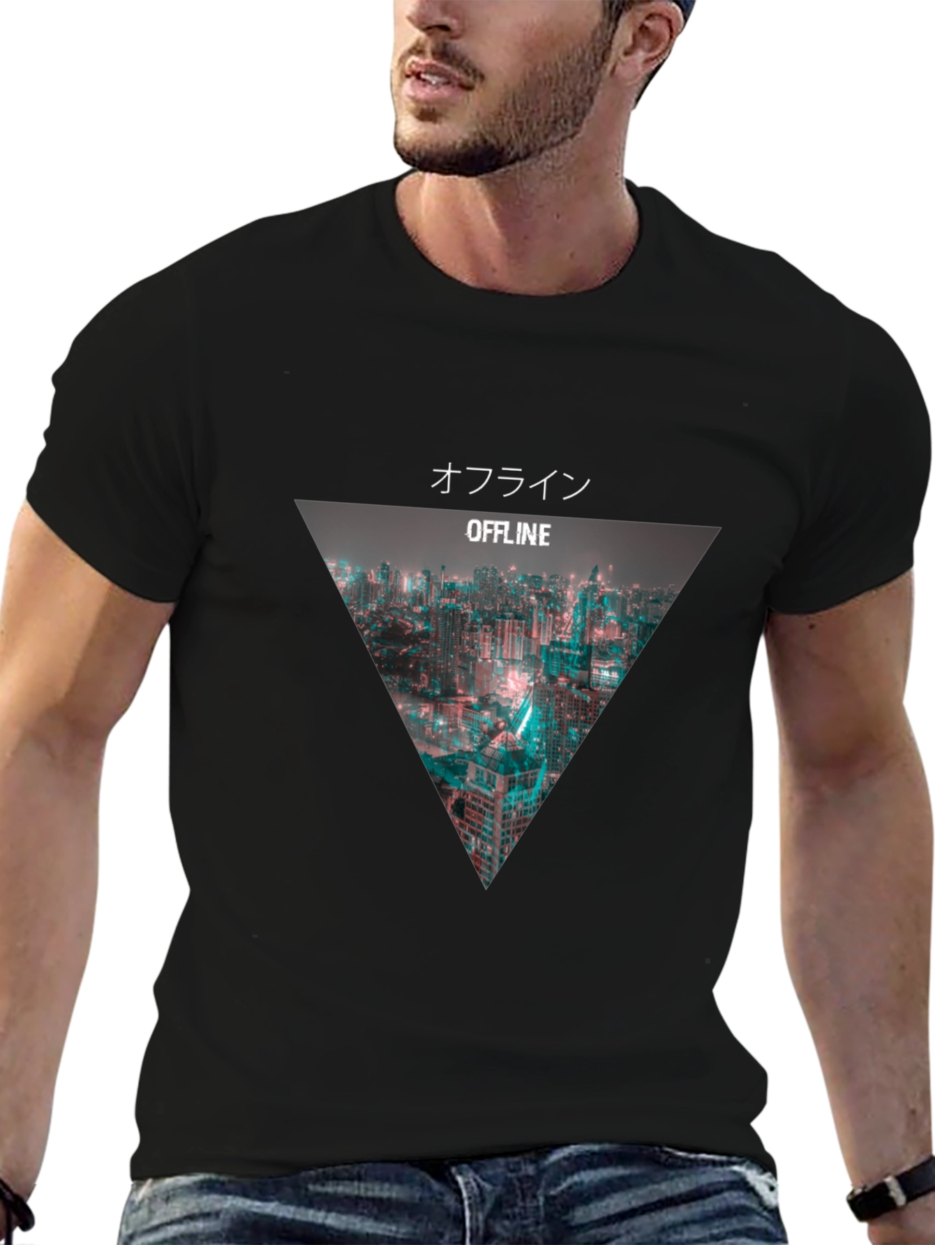 Offline Cityscape Graphic Tee - Modern Black T-Shirt