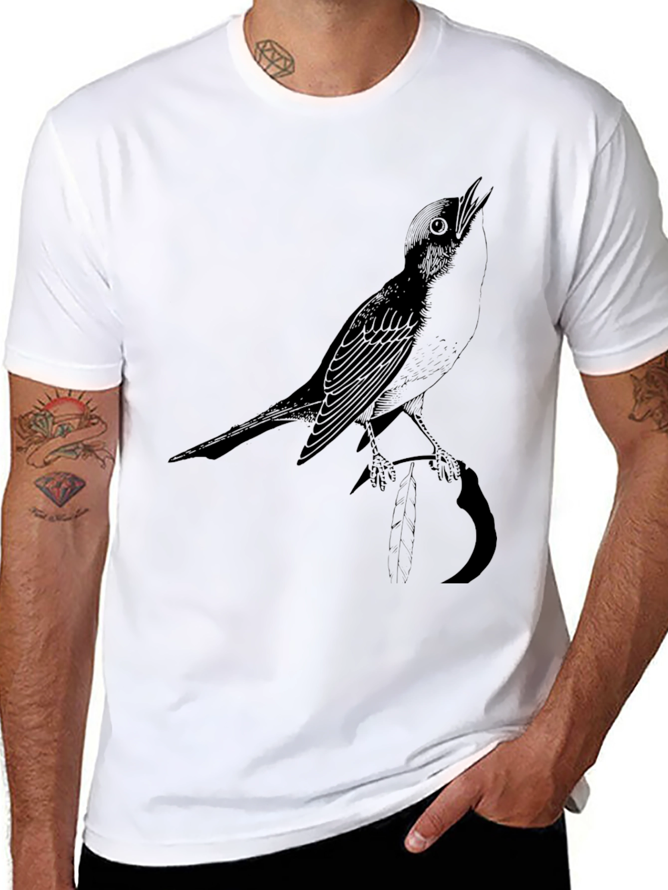 Bird Graphic Black Tee - Stylish Mens Casual Wear