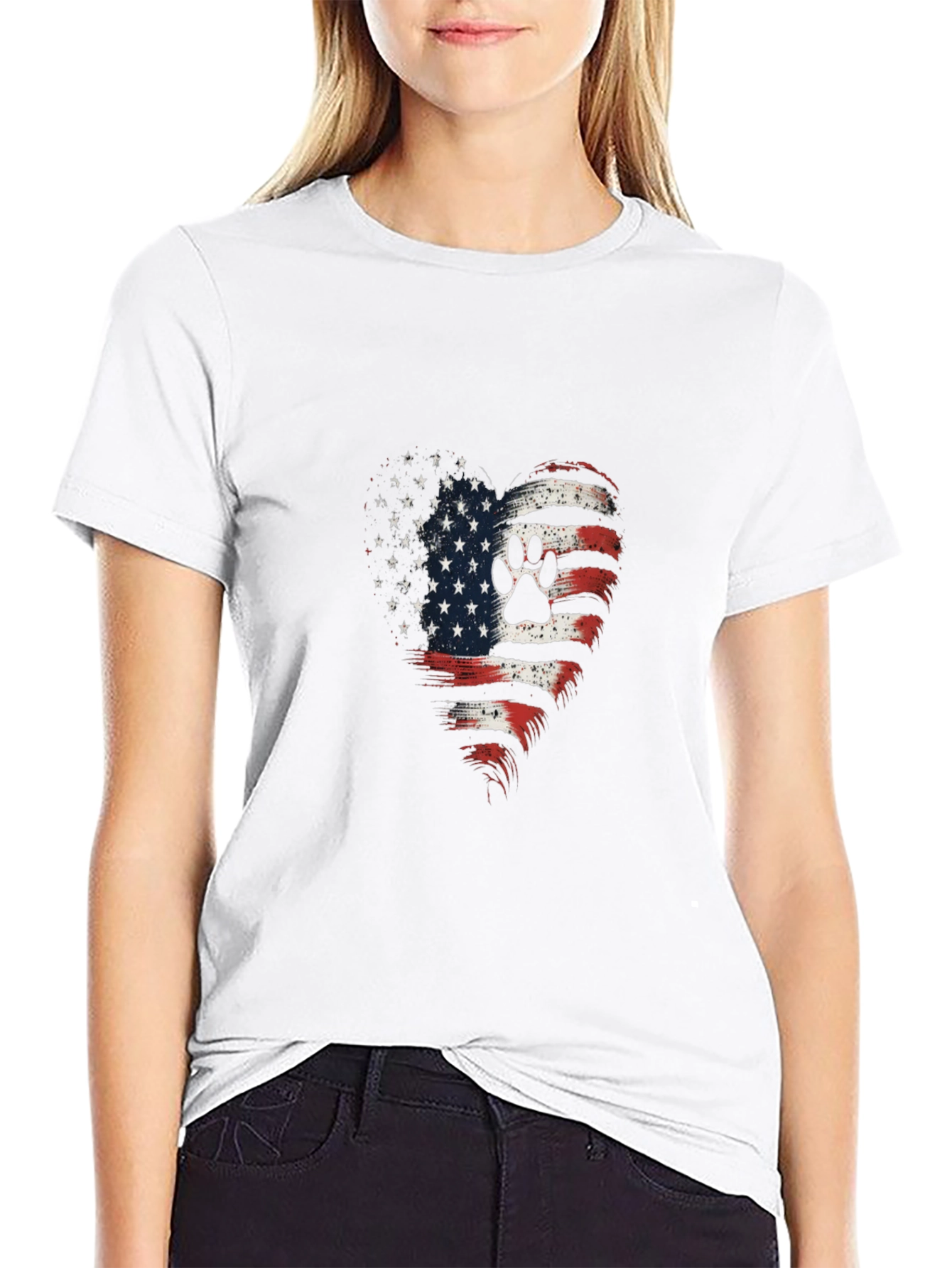 Patriotic Paw Print Heart T-Shirt
