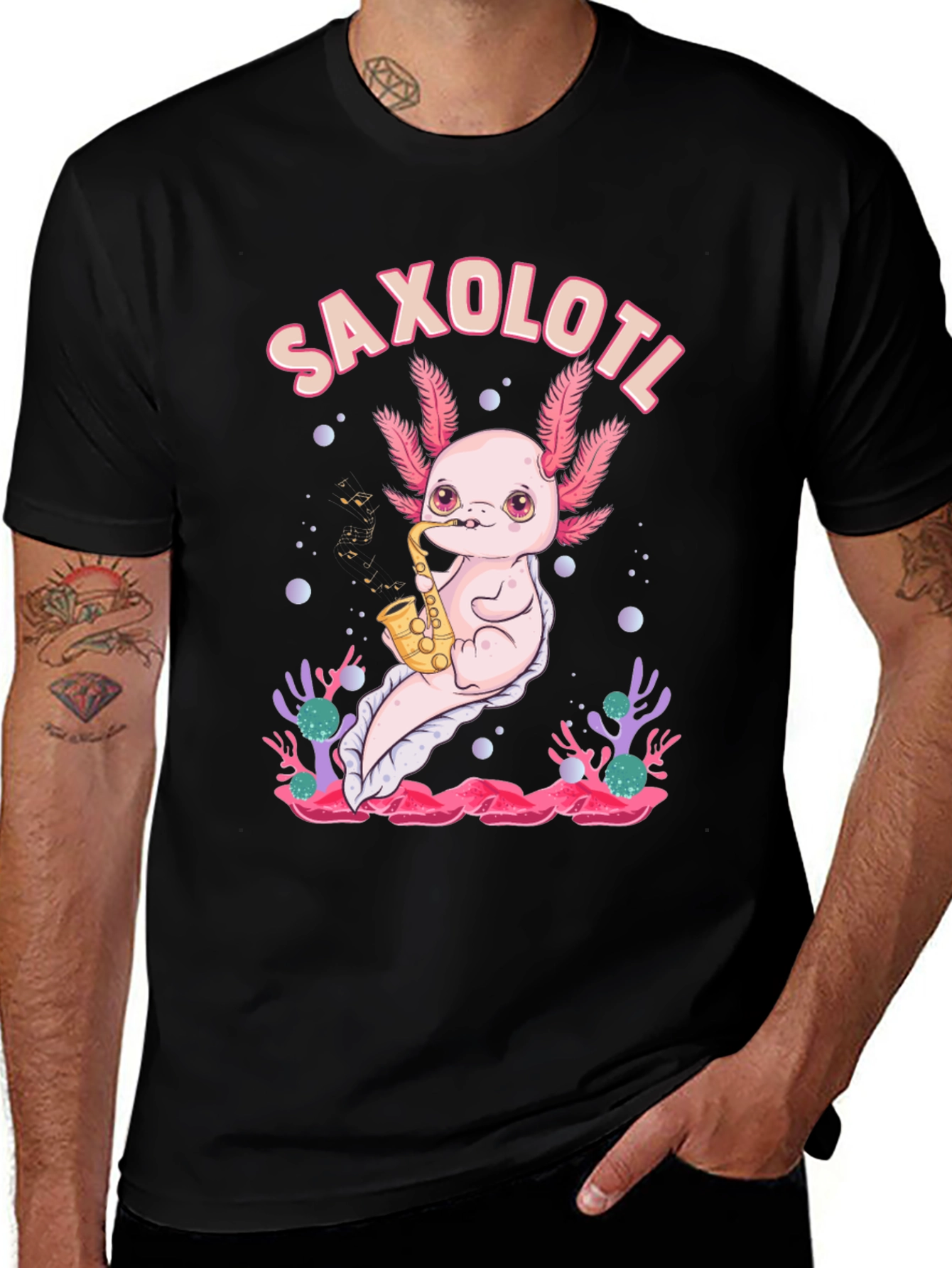 Saxolotl T-Shirt - Axolotl Saxophone Musician Tee