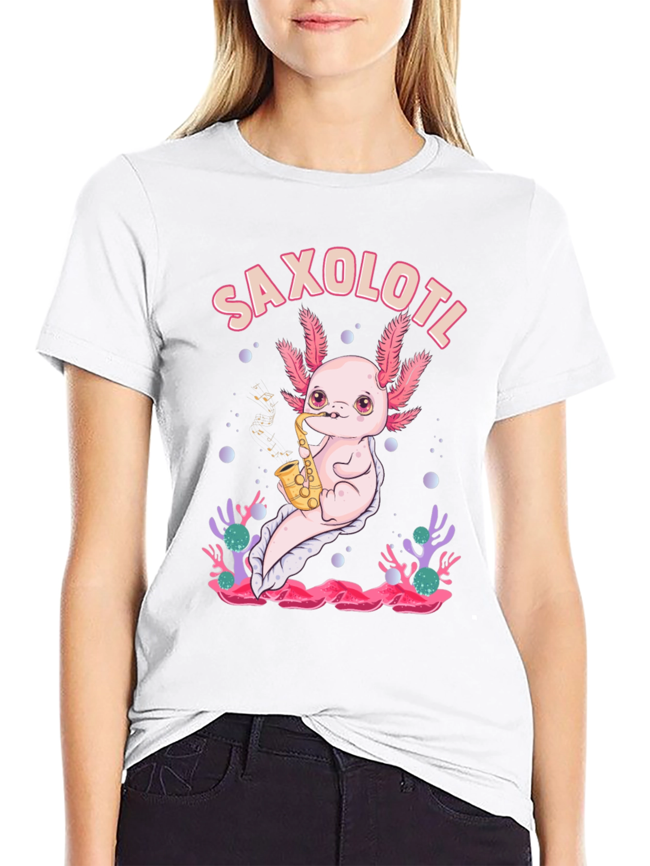 Saxolotl T-Shirt - Axolotl Saxophone Musician Tee