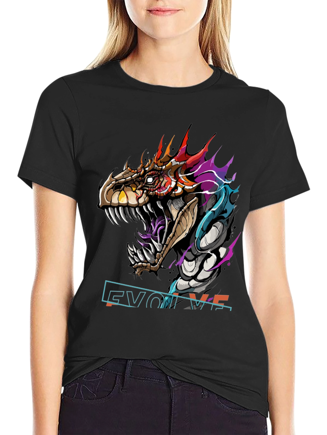 Evolve Dragon Graphic Tee - Black Cotton T-Shirt