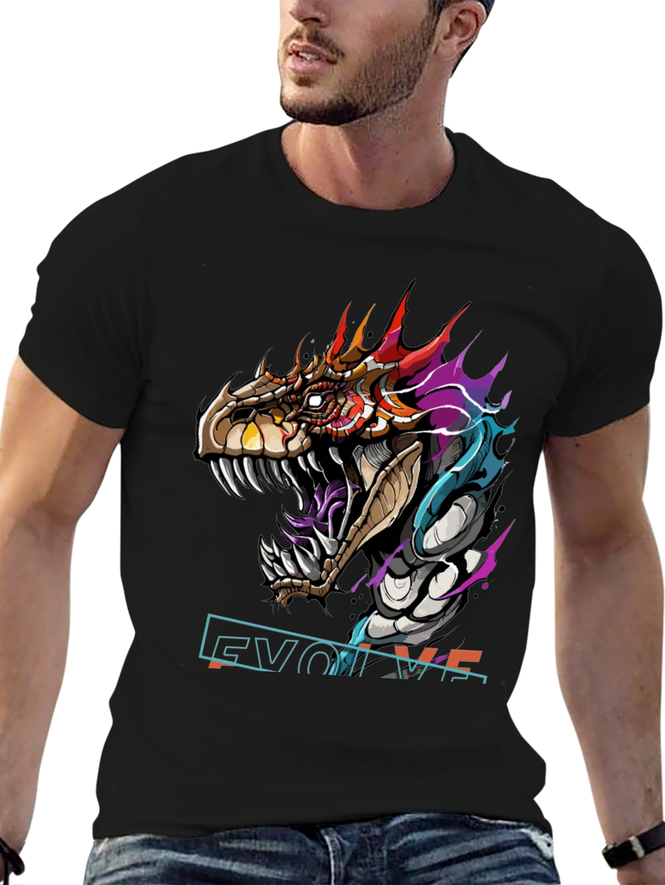 Evolve Dragon Graphic Tee - Black Cotton T-Shirt