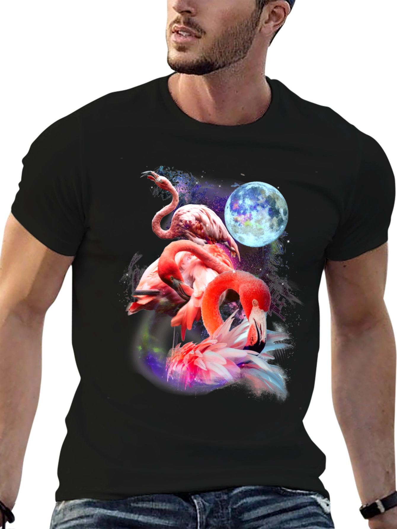 Flamingo Moon Graphic T-Shirt - Unique & Stylish