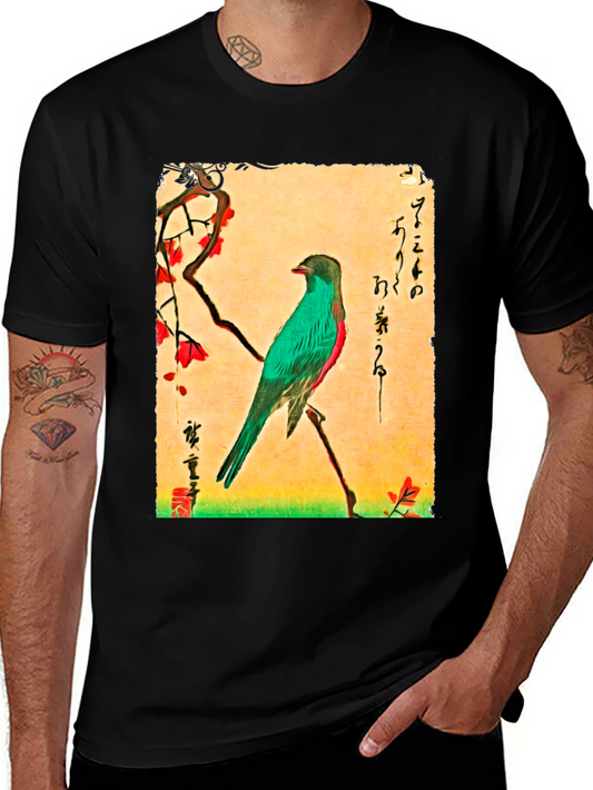Bird Art T-Shirt: Japanese Ukiyo-e Style