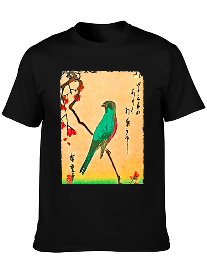 Bird Art T-Shirt: Japanese Ukiyo-e Style