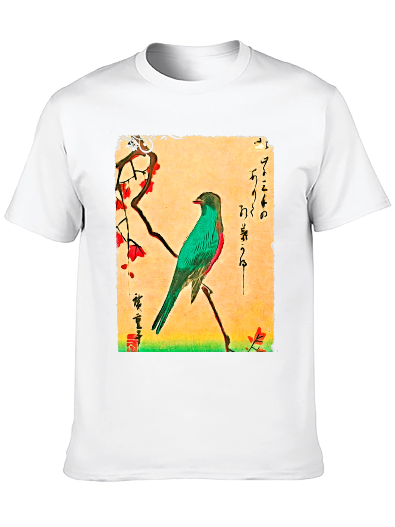 Bird Art T-Shirt: Japanese Ukiyo-e Style