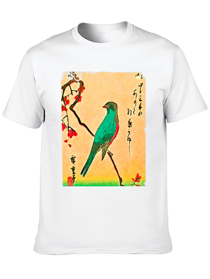 Bird Art T-Shirt: Japanese Ukiyo-e Style