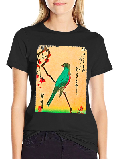 Bird Art T-Shirt: Japanese Ukiyo-e Style