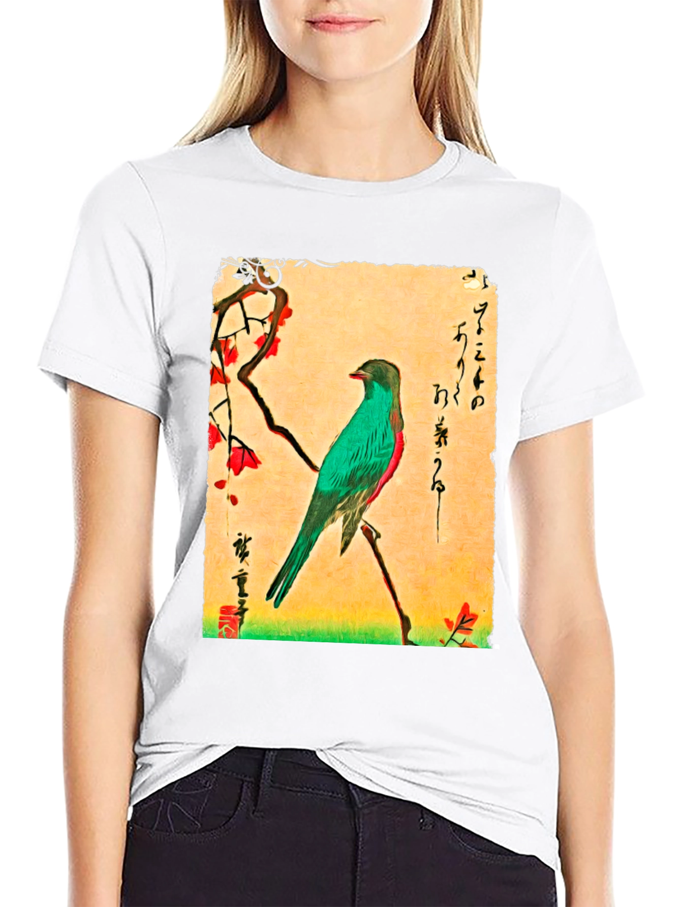 Bird Art T-Shirt: Japanese Ukiyo-e Style