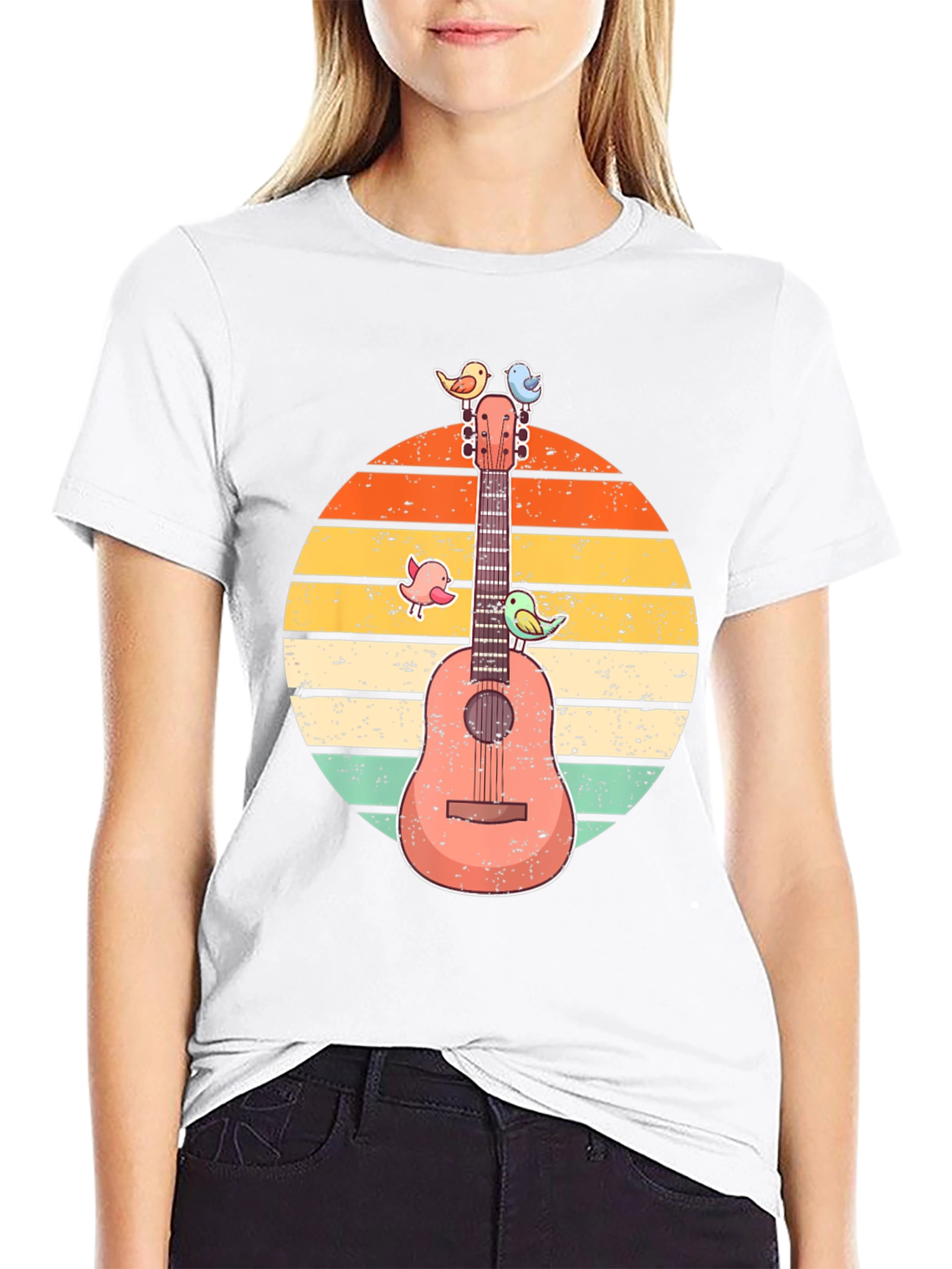 Retro Guitar & Birds Graphic Tee
