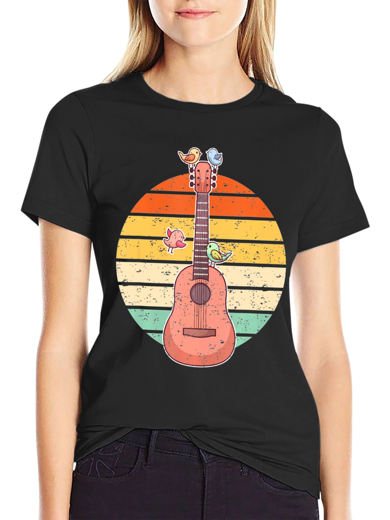 Retro Guitar & Birds Graphic Tee