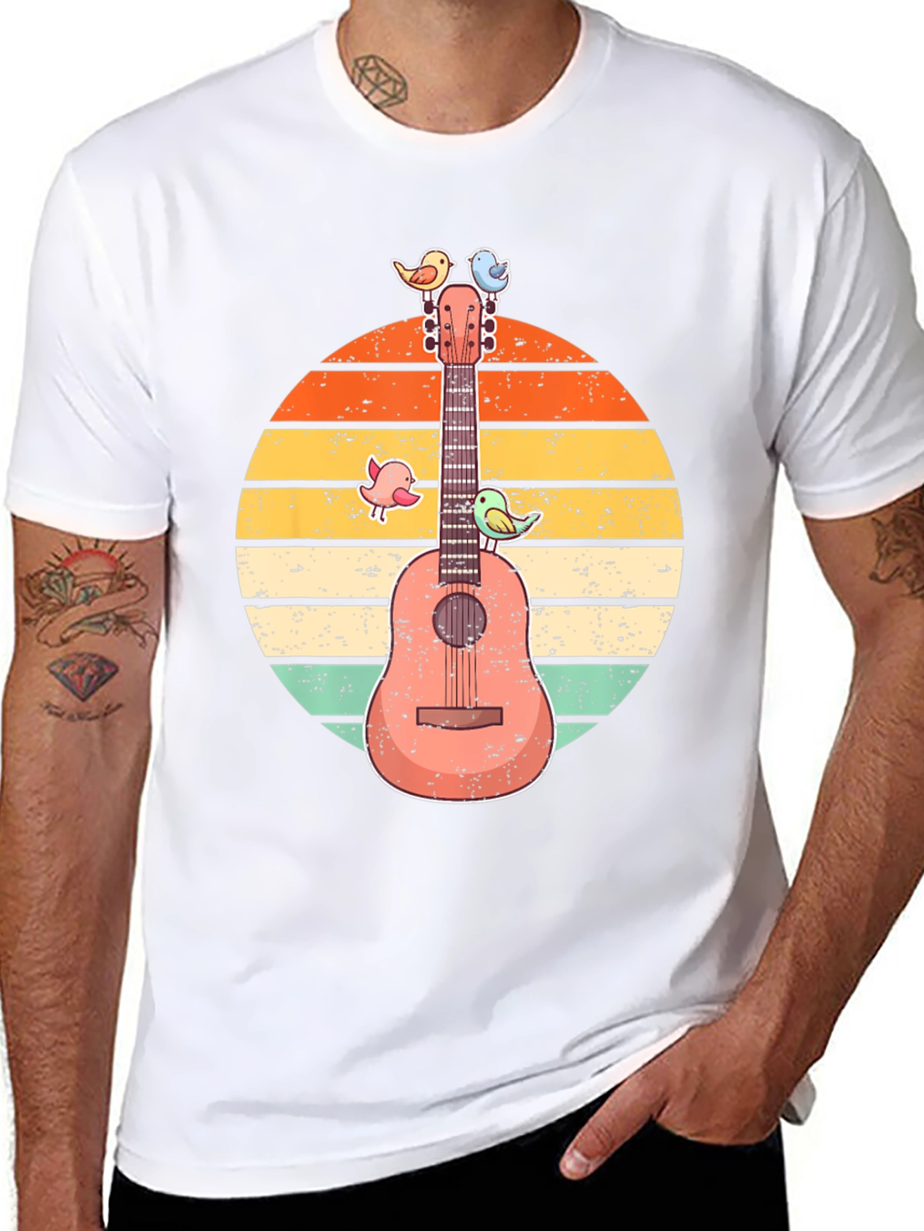 Retro Guitar & Birds Graphic Tee
