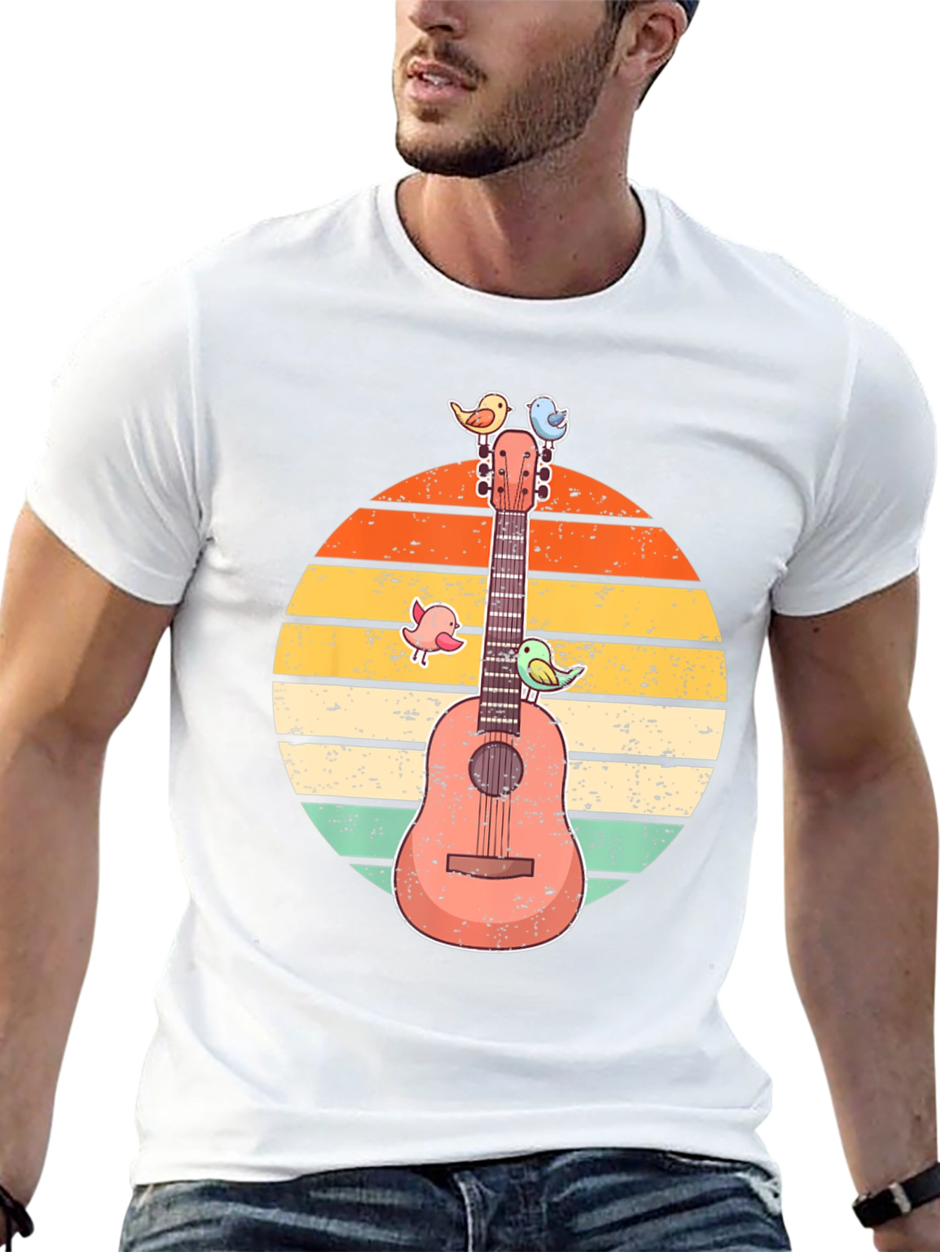Retro Guitar & Birds Graphic Tee