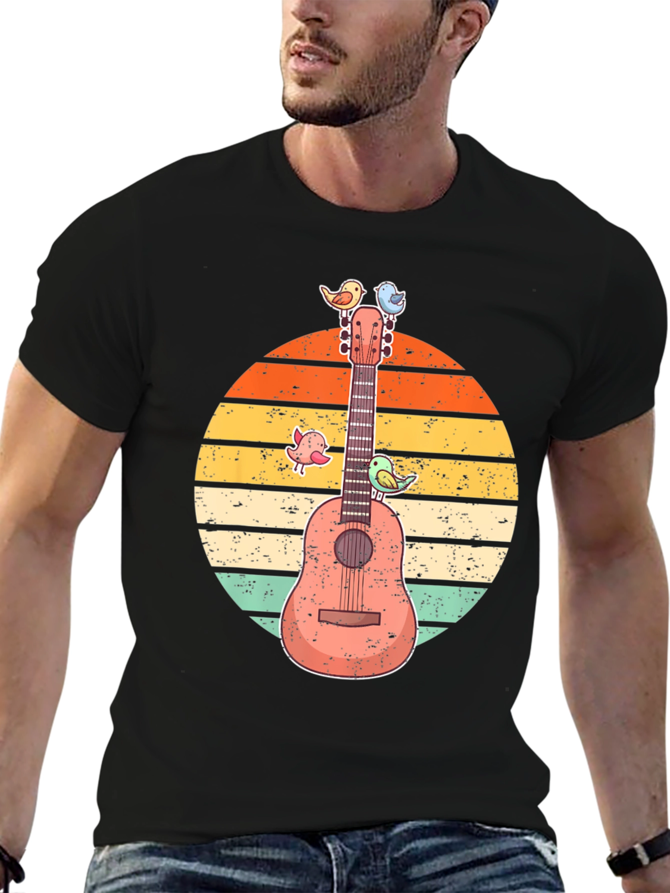 Retro Guitar & Birds Graphic Tee