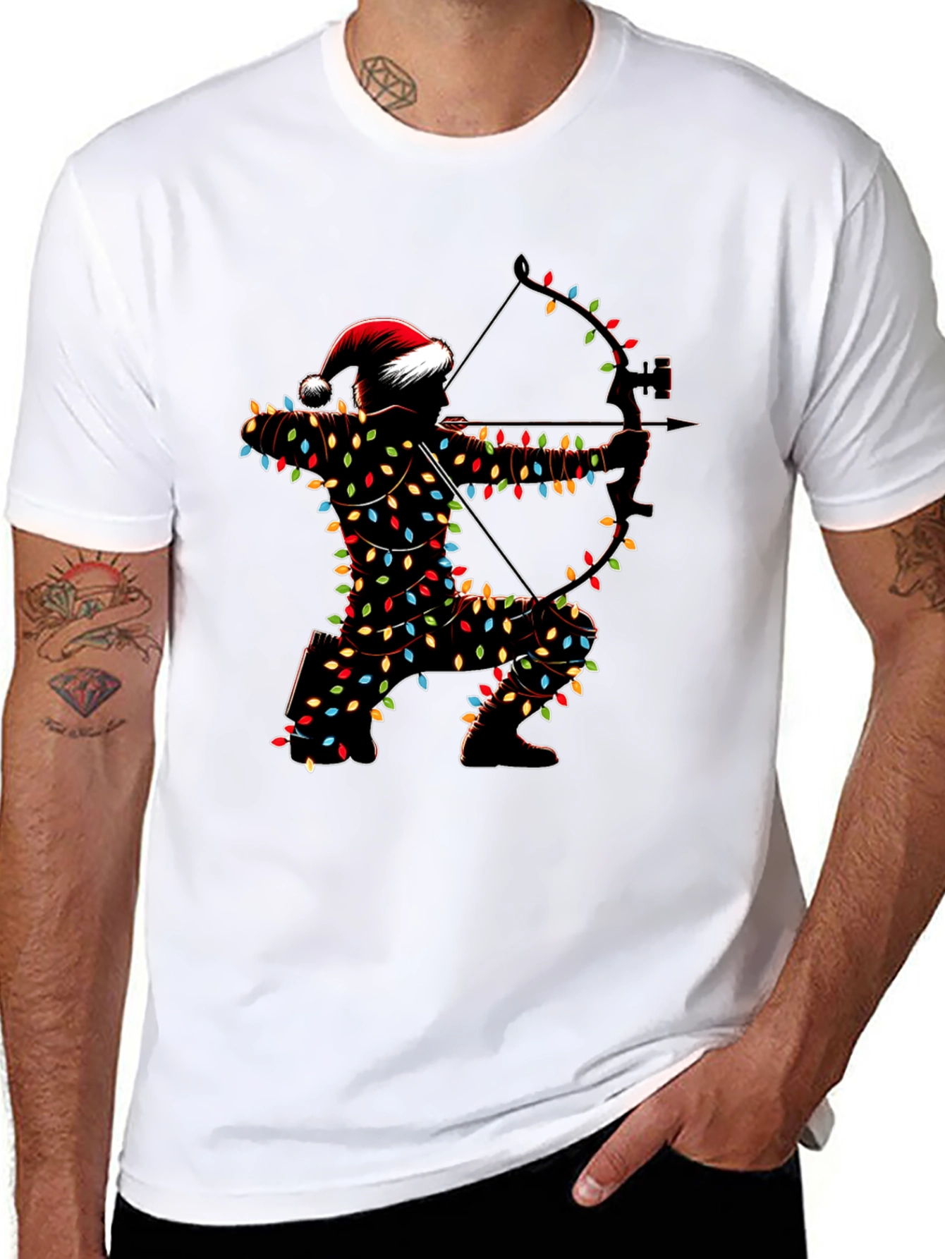 Archery Christmas Lights Santa T-Shirt