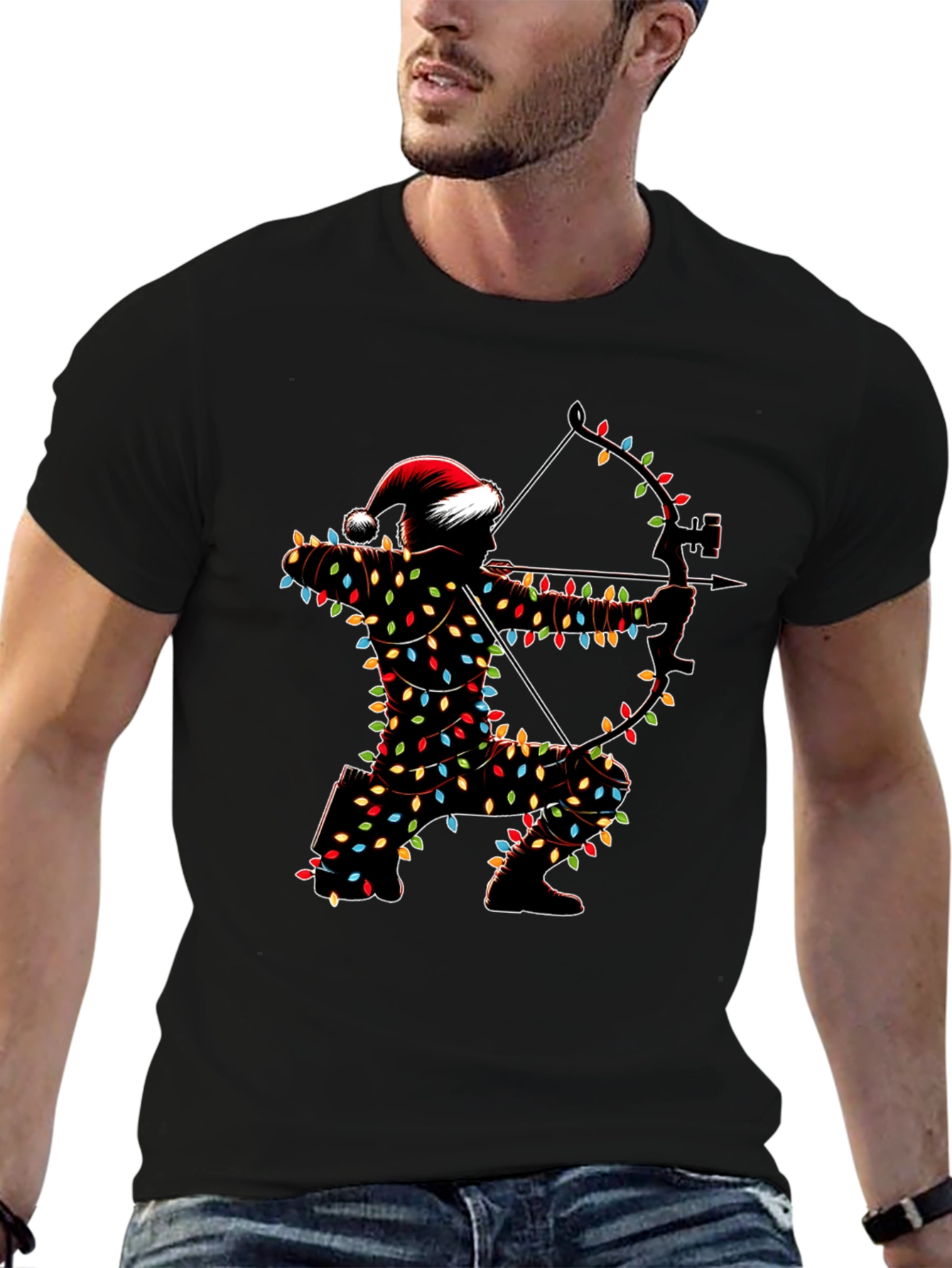 Archery Christmas Lights Santa T-Shirt