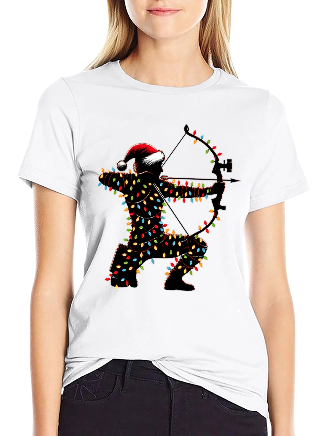 Archery Christmas Lights Santa T-Shirt