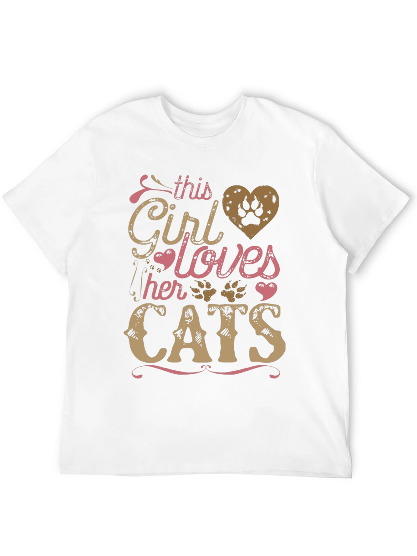 Girl Loves Cats Black T-Shirt Paw Print