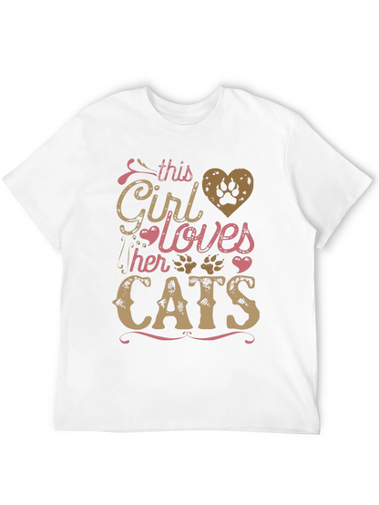 Girl Loves Cats Black T-Shirt Paw Print