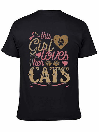 Girl Loves Cats Black T-Shirt Paw Print