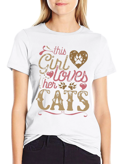 Girl Loves Cats Black T-Shirt Paw Print