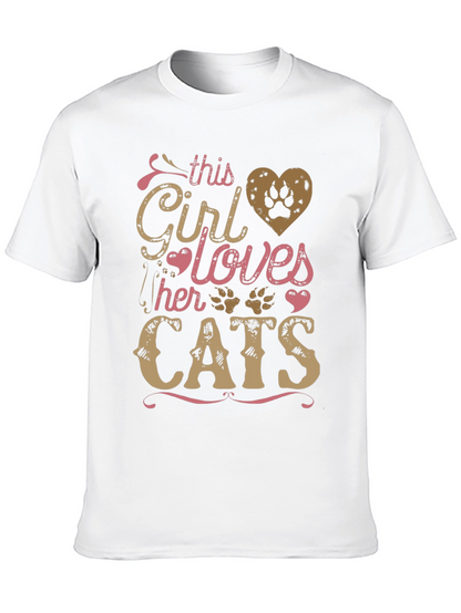 Girl Loves Cats Black T-Shirt Paw Print