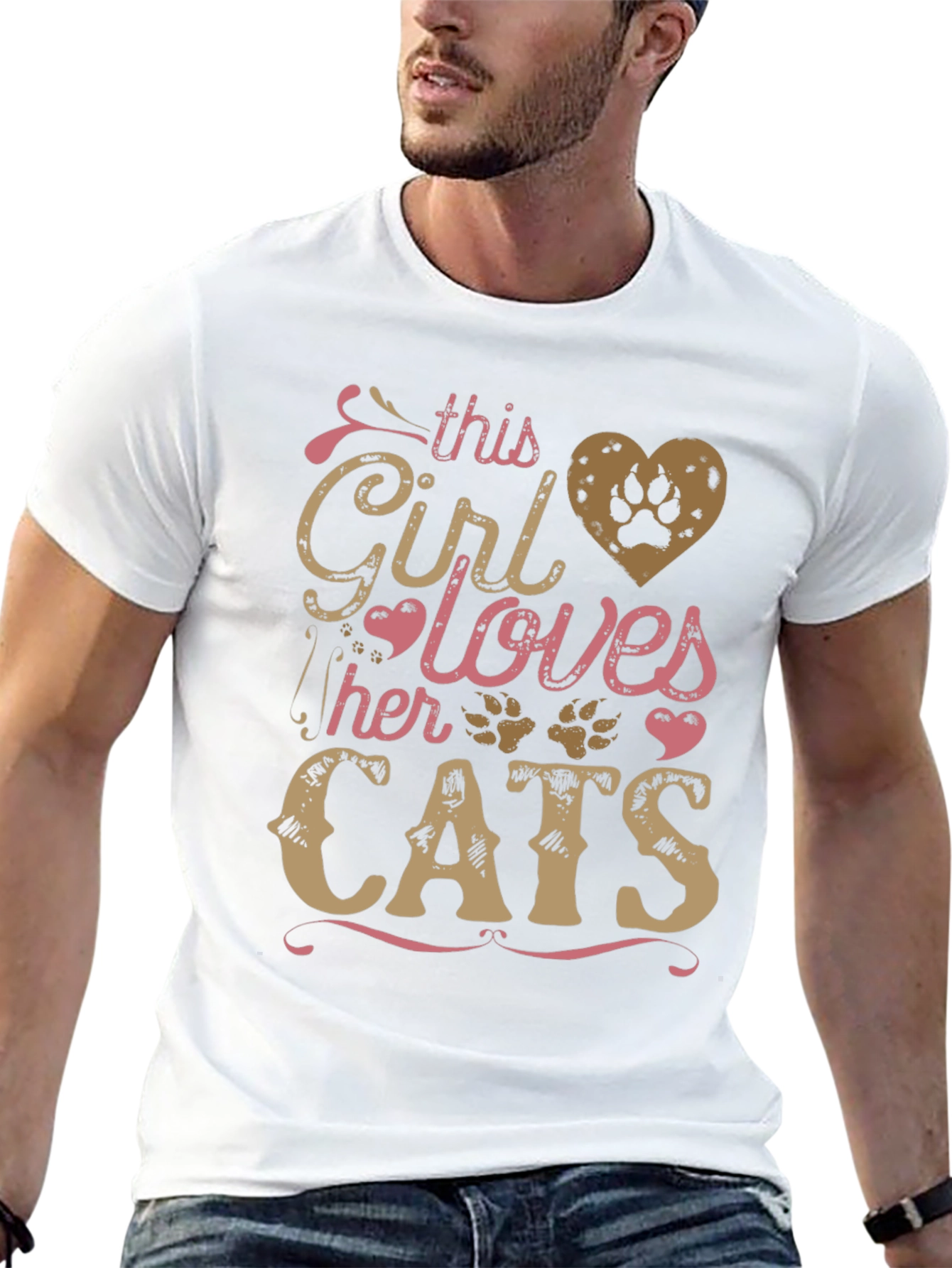 Girl Loves Cats Black T-Shirt Paw Print