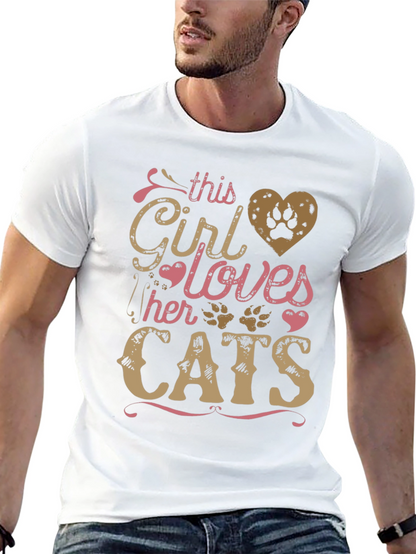 Girl Loves Cats Black T-Shirt Paw Print